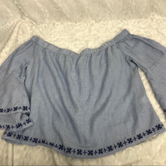 Lucky Brand off shoulder bell sleeve crop top Sz L - Picture 5 of 6